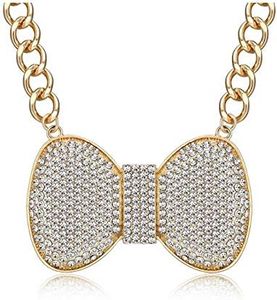 Wellotus Women's Statement Bow Necklace Alloy Rhinestone Chunky Bowtie Necklace Chunky Choker Costume Jewelry (Gold.)