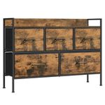 SONGMICS 5-Drawer Dresser for Bedroom, Chest of Drawers with Handles, Fabric Storage Organizer for Closet, Steel Frame, for Living Room, Entryway, Rustic Brown and Ink Black ULTS135B01