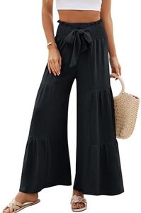 Blooming Jelly Women Linen Pants Summer Vacation Outfits Wide Leg High Waisted Pants Palazzo Flowy Pants Trouser 2024, Black, Large