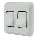 Double SPST On-Off Switch with Bezel, 12-Volt, for RV, Trailer, Camper (White)