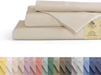 Linen Home 100% Cotton Percale Sheets King Size, Ivory, Deep Pocket, 4 Pieces Set - 1 Flat, 1 Deep Pocket Fitted Sheet and 2 Pillowcases, Crisp Cool and Strong Bed Linen