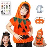 Sarvda Pumpkin Dress for Kids | Boys and Girls | Halloween Cute Funny Pumpkin Costume | Mask | Cap | Teeth | Fun Tattoo | For 4 to 5 Year Kids