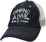 COCOVICI Womens Camping Hair Don't Care Adjustable Ponytail Distressed Hat | Camping Hat Dark Grey