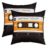 Set of 2 80S Party Throw Pillow Covers 18x18,Audio Cassette Cushion Covers For Sofa Couch,Vintage Music Theme Pillow Covers,Retro Tape Decorative Pillow Covers Music Art Style,Home Room Decor Black