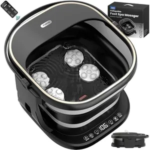 Puboo Collapsible Foot Spa Bath with Heat, Remote & Timer, 16 Massage Balls, Support Rods – Heated Pedicure Soaking Tub for Stress Relief,Great Father's Day Gift for Dad