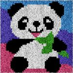 Latch Hook Kits Rug Panda Crochet Yarn Cushion Colour Pre-Printed Canvas Cover Rug Needlework DIY Hook and Latch Kit Christmas Home Decoration 30x30cm/12 X12inch