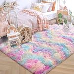 ISEAU Rainbow Rug for Girls Bedroom, 4 x 6 Feet Fluffy Area Rugs for Living Room, Ultra Kawaii Abstract Shaggy Colorful Carpet, Fuzzy Cute Unicorn Rug for Kids Girl Room Decor