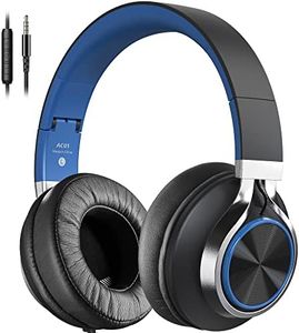 COOSII AC01 Over-Ear Headphones Wired, Noise Isolating Corded Stereo Headsets with Microphone Volume Control for Adults Teens 3.5mm for Chromebooks, Laptop, Computer, Tablets, Travel (Black Blue)