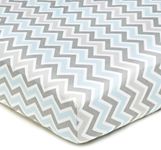 American Baby Company 100% Natural Cotton Percale Fitted Crib Sheet for Standard Crib and Toddler Mattresses, Blue Zigzag, Soft Breathable, for Boys and Girls