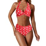 NLAND Women Bikini Set Push Up Halter Swimsuit 2 Piece Ruched Swimwear Retro Bathing Suit (Polka dots, S)