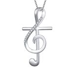 DAOCHONG S925 Sterling Silver Musical Note Pendant Necklace, Box Chain 18 inches, Sterling Silver, Cubic Zirconia