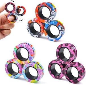 Cevioce 9Pcs Magnetic Rings Fidget Toy Set, ADHD Anxiety Magnetic Fidget Toys Adults Fidget Spinner Rings for Relief, Gifts for 8+ Year Old Teen Boy Girl C