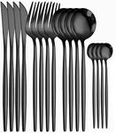 ZEPOLI Cutlery Flatware Set 304 Stainless Steel Home Kitchen Set, Mirror Polished, Knife/Fork/Spoon, Modern Elegant Tableware Set for Party, Christmas, Dinner (Pack of 16, Black)