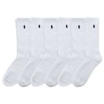 POLO RALPH LAUREN mens Classic Sport Solid Crew Socks 6 Pair Pack - Cushioned Cotton Comfort, White, 12-17