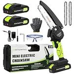 MeetWantes Mini Chainsaw 6-Inch with Real-time Power Display - Portable Handheld Cordless Chainsaw with 2 Rechargeable Batteries, 21V Small Power Chain Saws for Tree Trimming Wood Cutting