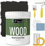 DWIL Matte Finish Furniture Paint - 32 Oz Wood Paint for Cabinets, Doors, Tables, and Dressers Refinishing - Water-Based, Non-Toxic & Odorless, Easy to Apply(Black)-With Tools