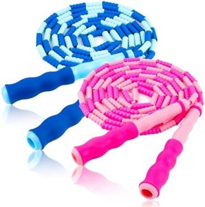 Jump Rope for Kids, Adjustable Jumping Rope, Tangle Free Jump Rope Age 8-12, Jump Ropes 4 5 6 7 8 10 12, Segmented Soft Beaded Skipping Rope for Women Fitness (Blue + Pink)