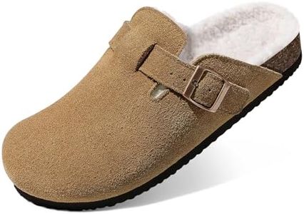 KIDMI Women's Fur Lined Suede Clogs Fuzzy Cork Footbed Mules Slip On Winter Potato Shoes, Brown 40 (Size 8.5-9)