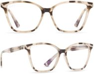 DIFF Reading glasses for Women, Lightweight Oversized Readers Leah 2.5 designer blue light glasses with magnification, Cream Tortoise