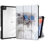 Batianda Case for Samsung Galaxy Tab S6 Lite 10.4 inch 2022/2020 Model (SM-P610/P613/P615/P619) with S Pen Holder Shockproof Cover with Transparent Back Shell TPU Bumper Auto Sleep/Wake,Funny cat