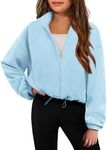 Arshiner Tween Girls Fleece Coat Full-Zip Sport Sweatshirts Lightweight Blue Outwear Crop Jacket 8-9 Years