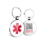 KEKHEALTH 2PCS QR Medical Alert ID Tag Life Alert Keychain Epipen Alert Pendant,Medic Alert ID for Women,QR Online Profile for medical conditions, allergies, medications, emergency contacts, 32mm