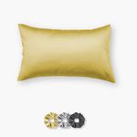 SEEVO 400 TC Luxurious Satin Silk Pillow Covers/Pillowcases with Envelope Closure, Soft Comfortable Protects Hair and Skin - 17 inch x 27 inch - Pack of 1 with 3 Satin Schrunchies (Mustard)