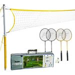 Franklin Sports Badminton Net Sets - Outdoor Backyard + Beach Badminton Net + Equipment Set - (4) Rackets + (2) Birdies + Portable Net Included