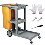 VEVOR Cleaning Cart, 3-Shelf Commercial Janitorial Cart, 200 lbs Capacity Plastic Housekeeping Cart, with 25 Gallon PVC Bag, 47" x 20" x 38.6", Yellow+Grey