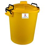 Srendi® Small/Medium/Large Plastic Coloured Bin/Waterfroof/Rodent Proof/Ideal for Outdoor/Animal Feed/Food/Storage/Flour Locking Lid (50L, Yellow)