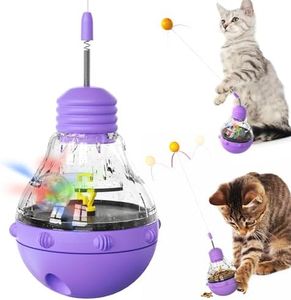 FOXLVDA Interactive Cat Toy for Indoor Cats, Cat Treat Puzzle Feeder Treat Dispenser, Engaging Tumbler Design with Teaser Wand, Durable, Non-Toxic and Safe for Bored Indoor (Purple)