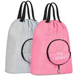 2 Pack Travel Laundry Bag Dirty Clothes Bag with Handles and Aluminum Carabiner, Collapsible Small Laundry Bags for Travel, Camp, Fitness, and Students (Pink+Light Grey)