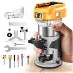 MtiolHig 30,000 RPM Compact Router compatible with DeWalt 20V, 6 Variable Speeds Cordless Router Tool for Woodworking, 800W Fixed Base Wood Router with Trim Router Bits, Edge & Roller Guide, Tool Only
