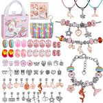 SANNIDHI Diy Charm Bracelet Making Kit For Girls, Unicorn Mermaid Pedent Jewellery Making Supplies Beads Charms Bracelets Set For Diy Craft Gifts Toys, For Girls Teens Age 5-12, Multicolor