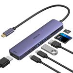 USB C Hub HDMI Adapter for MacBook Pro/Air, MOKiN 7 IN 1 USB C Dongle Mac Adapter with HDMI, Type C Data Port,100W PD,SD/microSD and 2 USB3.0 for Dell/Lenovo/Thinkpad(Purple)