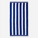 Allure Cabana Striped Extra Large Beach Towel 100% Cotton Pile, Jumbo Size 100cm x 180cm (Navy Blue)