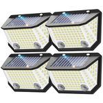 Kasonic Solar Lights Outdoor, 122 LEDs Wider Motion Sensor Lights with 300°Wide Angle, Ultra-Bright Solar Security Wall Lights for Outside Garden Patio Fence Stairway, Cool White-4 Pack