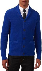 Kallspin Cardigan Homme en Laine Mélangée à Col Châle Pull Gilet Boutonné en Tricot avec Poches (Bleu Royal, 4XL)