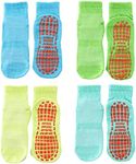 JXLESW Non Slip Trampoline Socks, Anti Skid Gripy Floor Socks for Exercises, Gym, Yoga, Light Blue, Neon Green, Neon Yellow, Beach Glass Blue, 10-18 Years