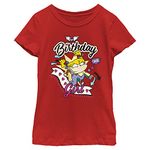 Nickelodeon Little, Big Rugrats Angelica Bday Girls Short Sleeve Tee Shirt, Red, X-L