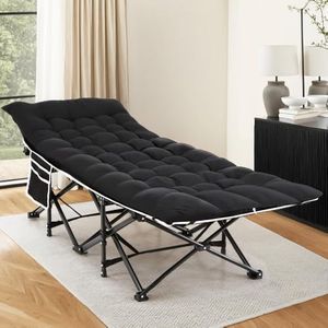 Artiss Folding Bed with Mattress, Heavy Duty Camping Cot with Cushion, Portable Steel Foldable Bed for Comfortable Sleeping Camping, Lounging, Guests, Black 185CM