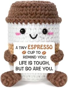 Positive Crochet Coffee Cup - Handmade Inspirational Get Well Soon Gifts for Women with Card, Emotional After Surgery Healing Gift for Friends, Stocking Stuffers Coffee Lover Present for Women/Men