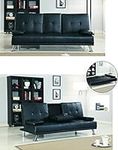 Comfy Living Cinema Style Futon Sofabed With Drinks Table Sofa Bed Faux Leather in Black