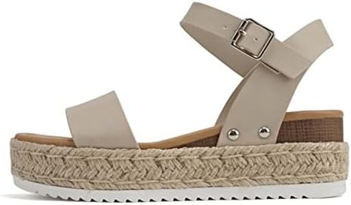 Soda CLIP ~ Women Open Toe Ankle Strap Platform Espadrille Sandal, Dark Nude Pu, 7 US