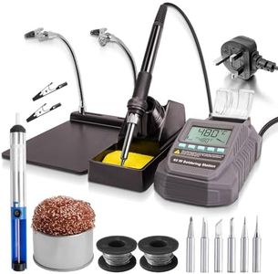 Bluemars 65W Digital Soldering Iron Station w/LCD Display, 200℃-480℃ Adjustable Temperature,Extra 5 Soldering Tips, Helping Hands,2X 5g Solder Wire,Soldering Iron Holder, Auto Sleep,Shutdown Cooling