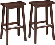 Amazon Basics Classic Solid Wood Saddle-Seat Counter Stool with Foot Plate - 29", Walnut, 2-Pack