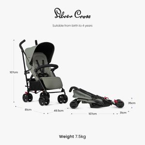 Silver Cross Pop 2 Stroller – Lightweight Sage Green Pushchair