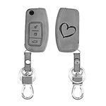 kwmobile Car Key Cover Compatible with Ford 3 Button Car Flip Key - Synthetic Nubuck Leather Fob Cover - Brushed Heart Grey