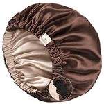 YANIBEST Satin Bonnet Silk Bonnet Sleep Cap for Women Extra Large Reversible Adjustable Satin Cap Sleeping Curly Natural Hair Brown