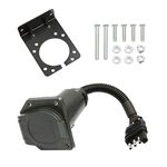 na MITZONE 4-Way Flat to 7-Way Round Blade Trailer Light Adapter Wiring Reverse Plug Connector with Mounting Bracket & Screws & Nuts for Truck RV Side to Trailer Side Towing Solutions